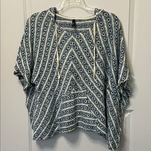 Elan Hoodie Poncho Bohemian Fringe Raw Edge OS